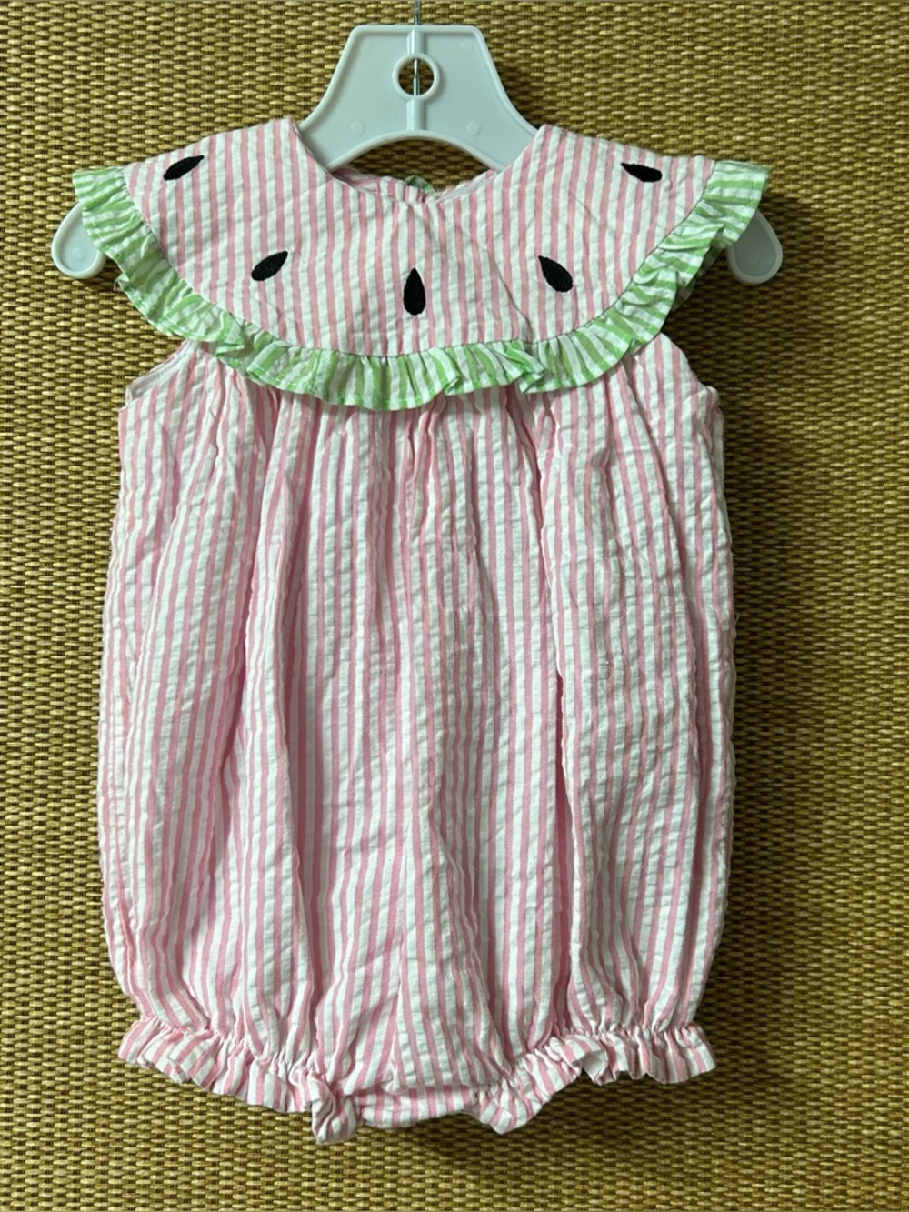 Cecil and Lou Pink Seersucker Watermelon Bubble Romper Baby Girls 6M